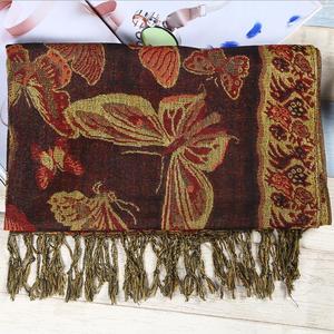 وشاح نسائي فاخر لامع من البوليستر بنمط فراشات ذهبية براقة، شال باشمينا - Product Image 3