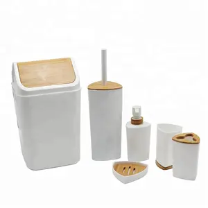 Vendita Calda Promozionale di Plastica di Legno Accessori Per il Bagno Set 6 Pezzi Set Da Bagno di Porcellana