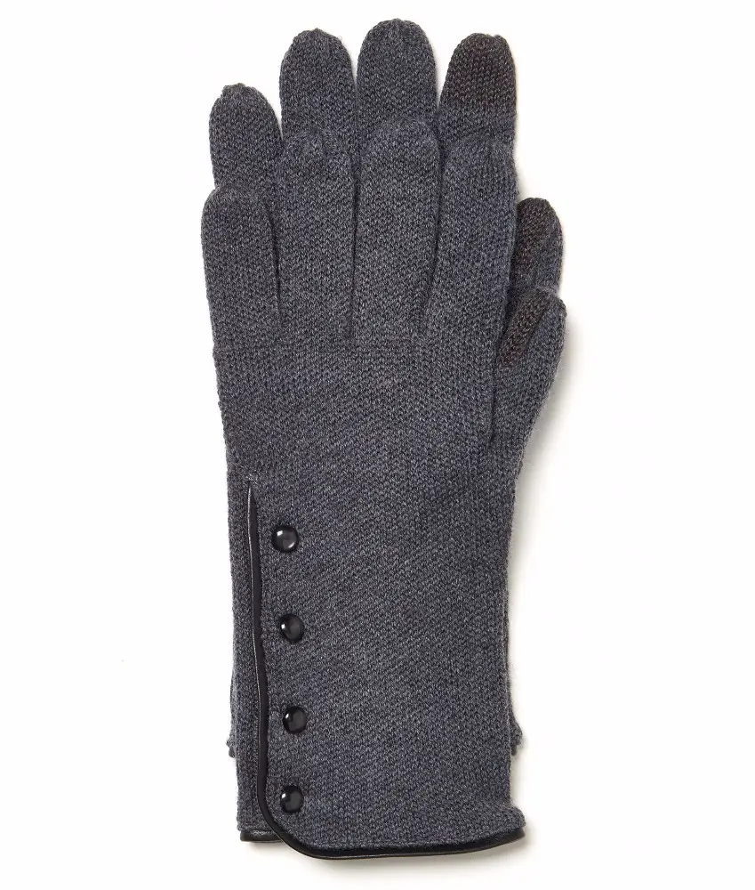 Guanto lavorato a maglia da donna Touchscreen con bottoni solidi in pelle 100% lana