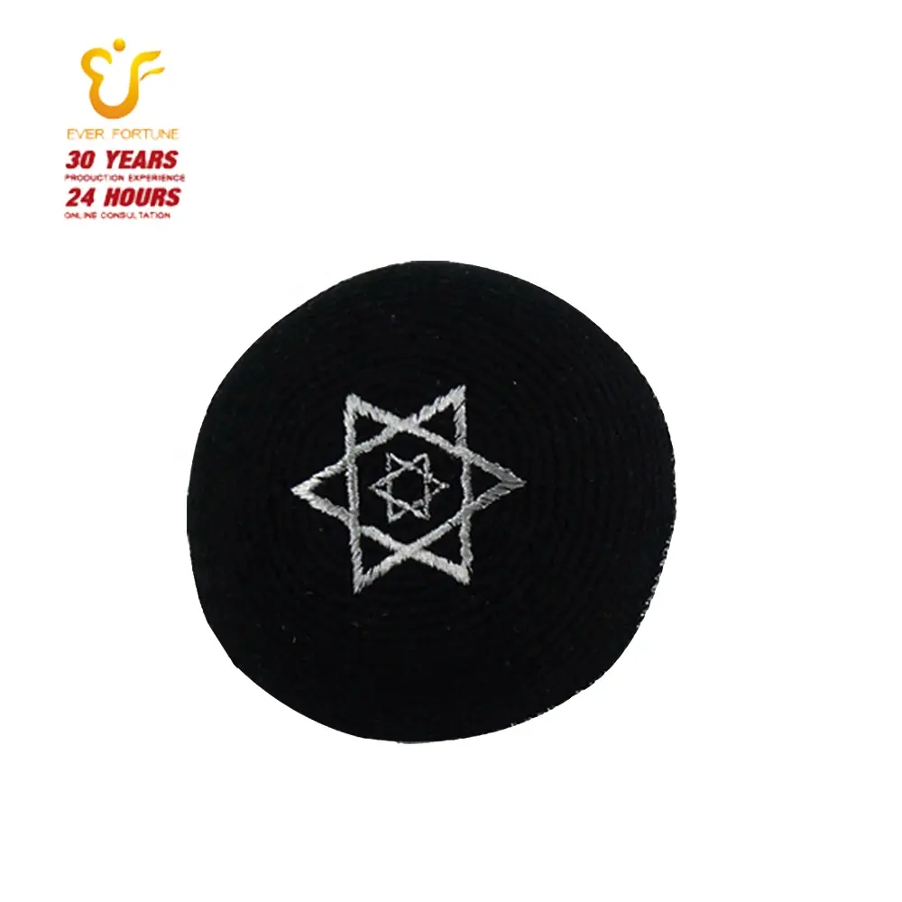 Penjualan laris yarmulke latar belakang hitam rajutan baru topi Yahudi kippah kippot dengan Bintang Daud siap untuk dikirim