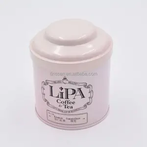 Round tea tin canister with insert lid and dome cap