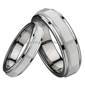 Fashion Couple Ring Faceted White Ceramic Combined Tungsten Carbide Sterns Wedding Rings