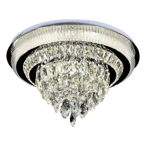 当代LED玻璃吸顶灯美丽花k9水晶吸顶灯圆形42英寸水晶天花板
