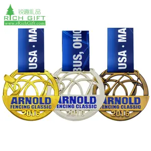 Премиум качество пользовательские мягкая эмаль элегантные спортивные ограждения классический золото серебро бронзовые медали для продажи