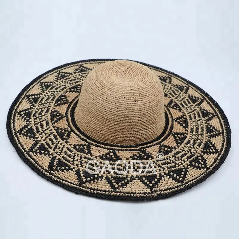 Sombreros de paja de rafia peru para mujer, ala ancha, Playa