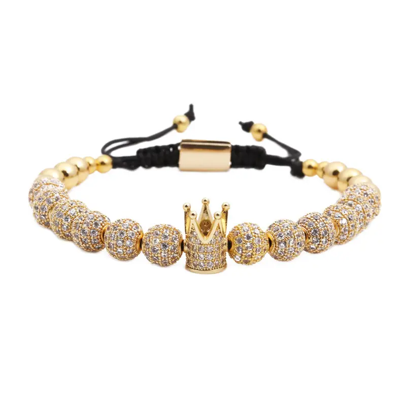 Mozo — <span class=keywords><strong>Bracelet</strong></span> breloque pour hommes et femmes, en perles de cuivre, tressées à la main, couronne en diamant, nouvelle conception de luxe