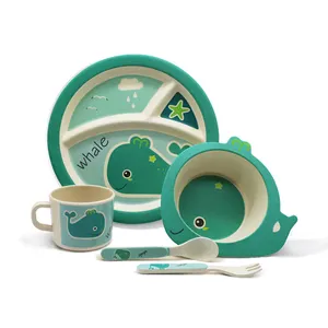 Biodegradables eco orgánico reciclado de fibra portátil de fibra en polvo de bambú vajillas niños Juego de niño del bebé de los niños