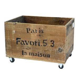 Rustic Wooden Storage Bin Crate with Wheels Vintage Farmhouse Decor - Large