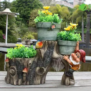 Giardino di casa decorativo EPMC vasi in resina divertente gnome fioriera con tre vasi