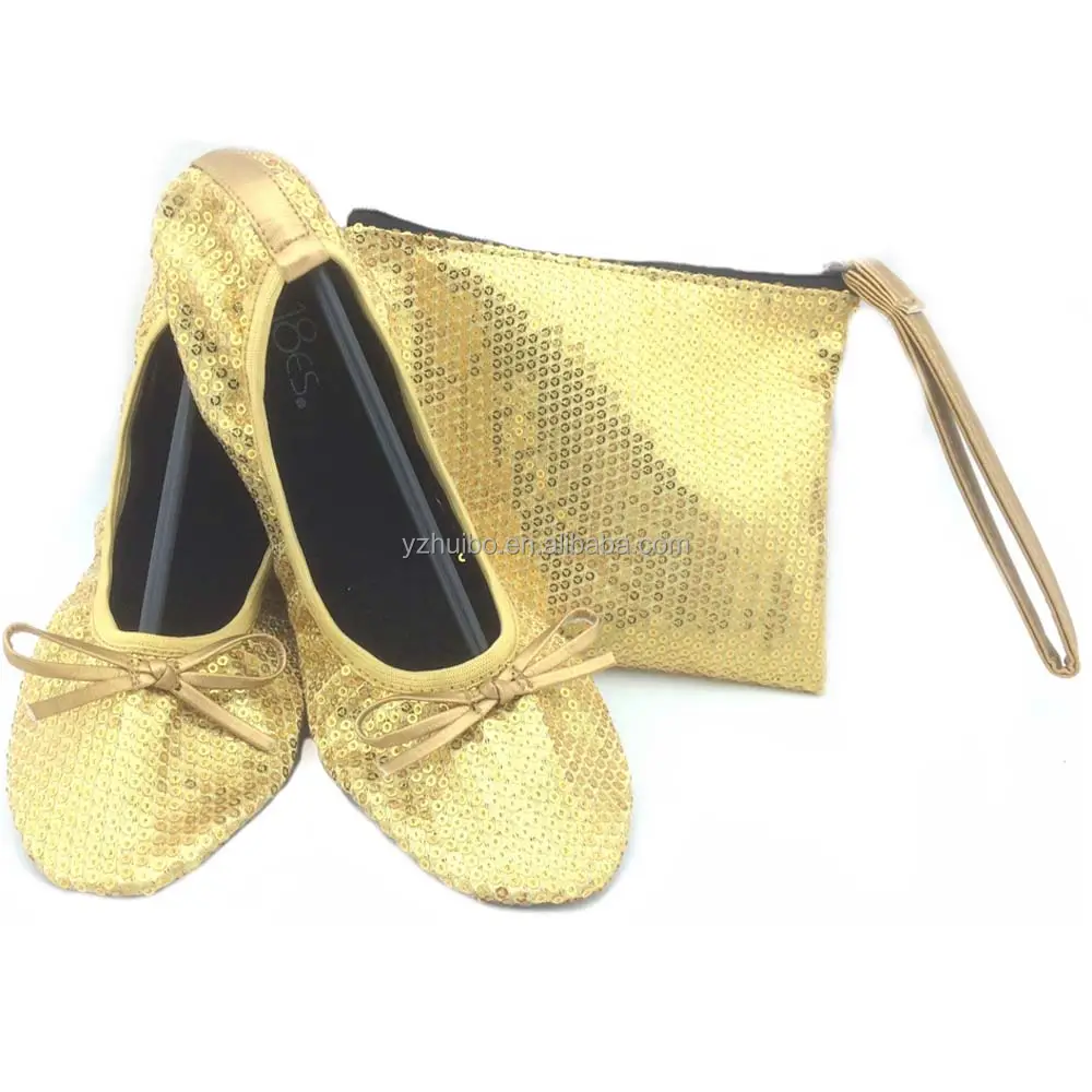 Roll up schwarz silber gold farben pailletten ballett schuhe in zip tasche