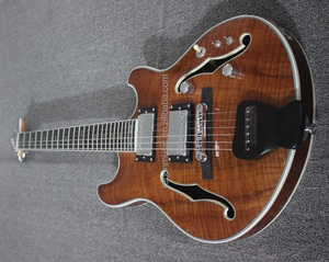 Chitarra Elettrica Jazz Weifang Rebon a 6 Corde con Doppio Foro a F in Acero Fiammato - Product Image 4