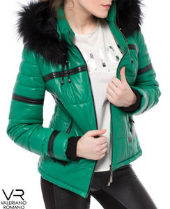 Veste en cuir vert élégante Valeriano Romano avec capuche et fourrure animale de Turquie Modèle VRW0080 - Product Image 3