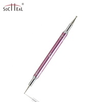 Yaliixn Kits d'outils professionnels pour nail art en gros, manche métallique rose, logo personnalisé, stylo de précision à double pointe, pince à ongles