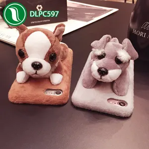 Kore ithalat cep telefonu aksesuarları için iphone x durumda yalan eğilimli köpek schnauzer peluş köpek telefon kılıfı