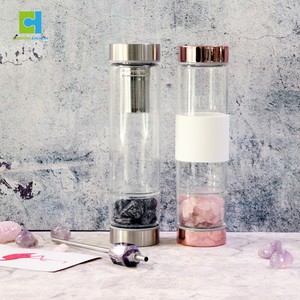 Bouteille d'eau <span class=keywords><strong>en</strong></span> <span class=keywords><strong>verre</strong></span> isolé avec bouchon, pierres de guérison, cristaux de transport, sûr et <span class=keywords><strong>incassable</strong></span>, 1 pièce - Product Image 2