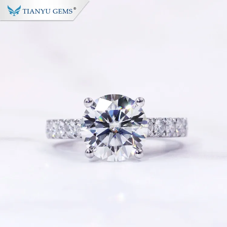 Tianyu अनुकूलित 14 k/18 k सफेद सोने की अंगूठी 10mm दौर दिल और तीर बेरंग moissante सगाई महिला अंगूठी