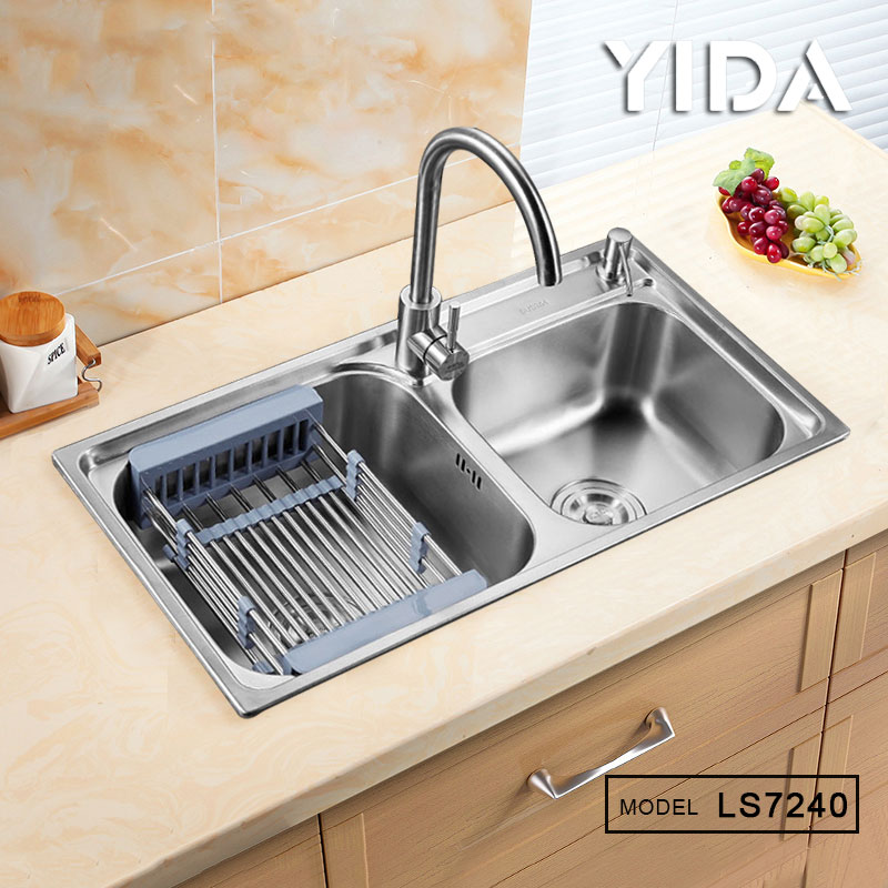 Большая кухонная раковина из нержавеющей стали с двойной чашей и сушилкой из Шри-Ланки
