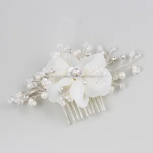 Bán Buôn Bạc Màu Ngọc Trai Pha Lê Tóc Cưới Phụ Kiện Ren Tóc Pin Bridal Tóc Comb Cho Phụ Nữ