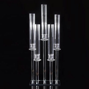 80cm Bulk Tall Glass Candlestick Holders 5 Lights Crystal Candle Holder Porta Vela