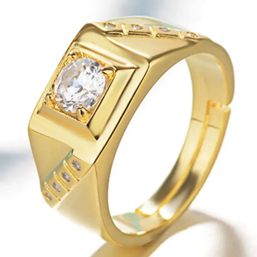 Горячая желто-золотой/кольцо из белого золота с роскошный Циркон мужское кольцо регулируемое кольцо