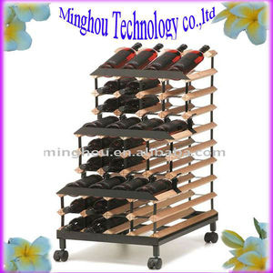 48 botellas con gradas botellero de madera con ruedas, soporte de la botella de <span class=keywords><strong>vino</strong></span> - Product Image 1