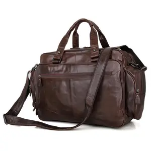 Custom Brown Leather Men's Handbag Business Travel Bag Computer Shoulder Bag 16 Inch Messenger Bag Business Briefcase