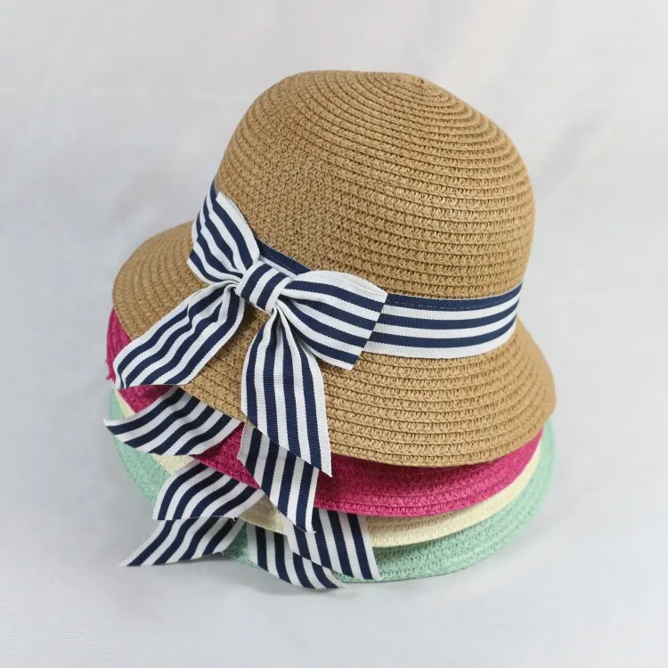 HZM-17646 de verano al por mayor de los niños mini sombrero de paja con bowknot