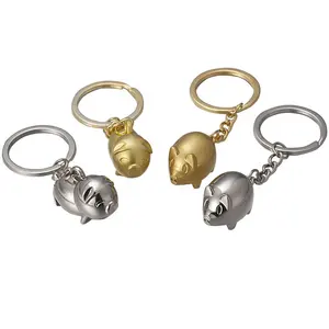 Promotion key ring 3D Key Chain stitch Gold Chinese Zodiac Animals Metal Pig Keychain