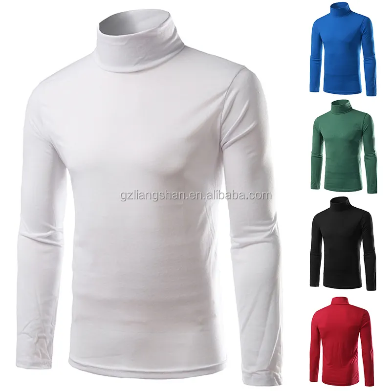 MENS ROLL NECK LONG SLEEVE COTTON TOP POLO NECK TURTLE NECK T SHIRT BASIC TEE