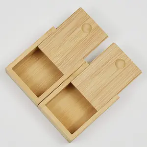 Caixa de embalagem de presente de bambu, caixa de armazenamento sem acabamento de madeira com deslizamento