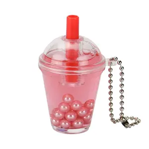 ready to ship printing lovely cute bubble boba Milk tea cup keychains liquid water floating key chain for girls