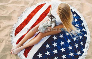 Populares al aire libre/piscina 150 cm diseño personalizado impreso microfibra ronda toalla de playa con flecos - Product Image 1