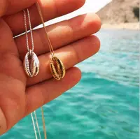 Colar concha boho, atacado da moda dourada prata concha colar para mulheres pingente de forma simples mar oceano praia