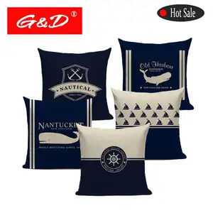 G & D Vintage ตกแต่ง Marine ผ้าฝ้ายปลาสแควร์ Houseware หมอนปลอกหมอน