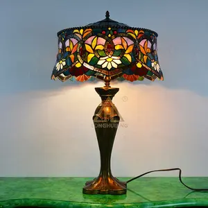 LongHuiJing זריחת טיפאני סגנון ויטראז מנורה שליד המיטה שולחן מנורות ויסטריה מבטא קריאת מנורת-2 אור