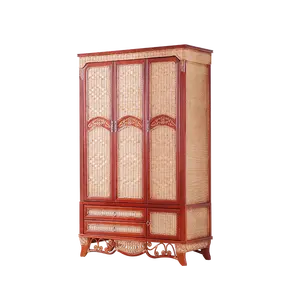 Çin Tasarım Kamışı Ahşap yatak odası mobilyası 3 kapılı gardırop Çekmece Ile