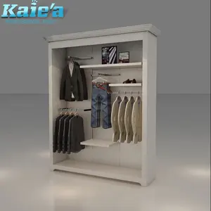 modern design wooden wall menswear hanging display garment and clothes shop cabinet