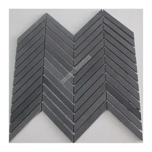 Honed China black granite wall herringbone tile mosaic on mesh