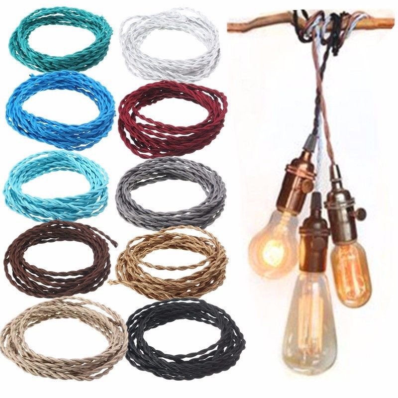 Vintage Fabric Coloured 2 Core Twisted Silk Braided Lighting Cable Flex 0.75mm Vintage Fabric Coloured 2 Core Twisted Silk Braided Lighting Cable Flex 0.75mm