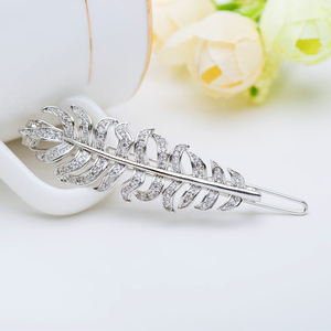 LUOTEEMI vente en gros, mode élégante forme de feuille de luxe Zircon cristal <span class=keywords><strong>plume</strong></span> mariage tresse épingle à <span class=keywords><strong>cheveux</strong></span> - Product Image 2