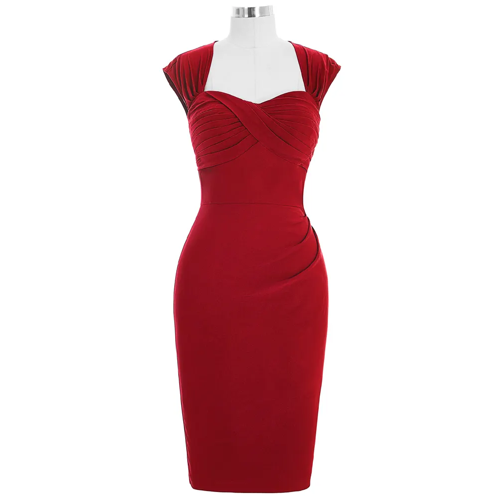 BP000155 Stock Sleeveless Red Hollowed Back Nylon-Cotton Hips-Wrapped Retro Vintage Dress