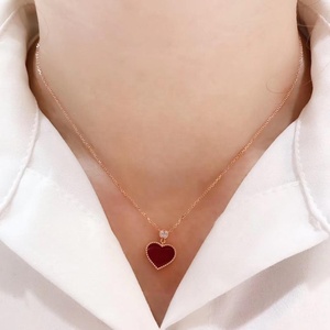 18K <span class=keywords><strong>oro</strong></span> <span class=keywords><strong>de</strong></span> lujo diseño gran oferta ágata natural corazón rojo Shsape Collar para mujer - Product Image 4