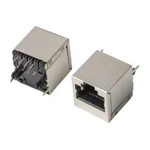 Conector hembra RJ45, 10P8C, puerto único, entrada superior de 180 grados