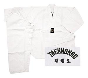 Uniforme Profesional de Taekwondo Blanco de Poliéster/Algodón para Adultos Unisex con Cuello en V y Estampado en la Espalda, Todas las Tallas, Hecho en Pakistán - Product Image 1