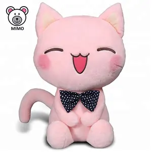 Beautiful Pink Lifelike Kitty Cat Plush Toy With Tie Bow Fashion Custom Cute Kids Smile Stuffed Animal Soft Plush Toy Cat