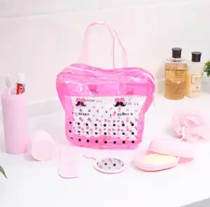Conjunto de baño con contenedor de viaje rosa, producto de cuidado Personal barato, proveedor Chino, venta al por mayor