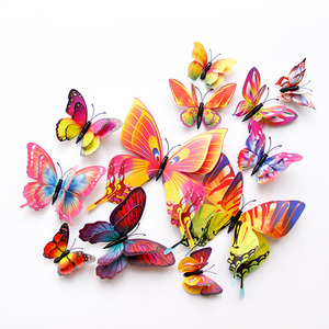 PVC realista 12 piezas alas dobles 3D mariposa pared pegatina mariposa Artificial para la decoración del hogar y la decoración de la pared - Product Image 2