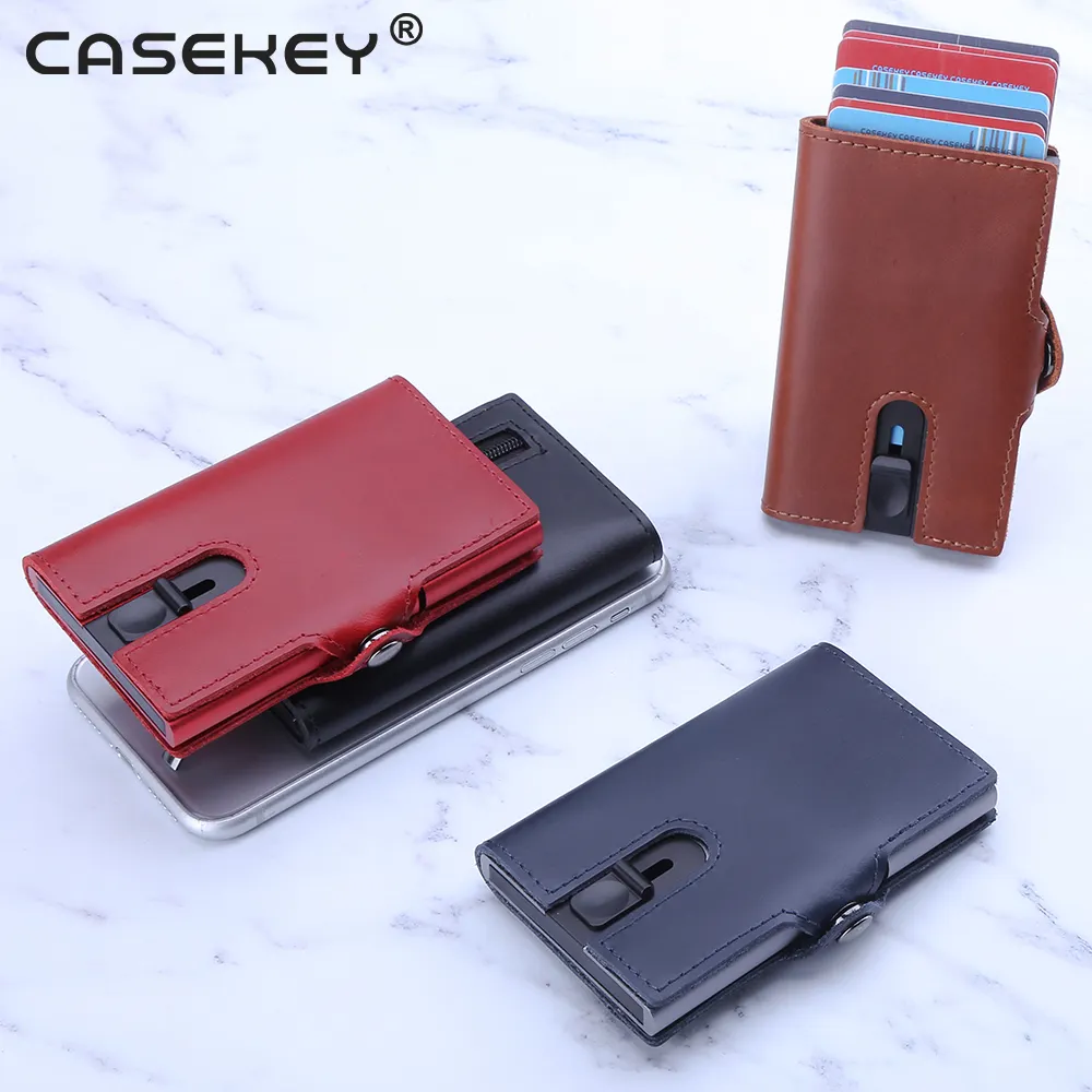 Casekey Genuine Leather Light Thin Rfid Aluminium Slim Card Holder Wallet for Men