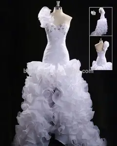 فستان زفاف من الشيفون بكتف واحد على شكل حرف a, فستان زفاف من الشيفون بكتف واحد ، طراز S076