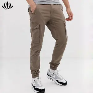 Top Custom Mens Casual Jogger Cargo 6 Zakken Broek Elastische Zoom Broek Mens Slim Fit Broek In Zand & Grijs